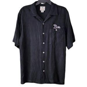 Luau Finest Silk Men's Medium Button-up Embroidered Black Silk‎ Shirt